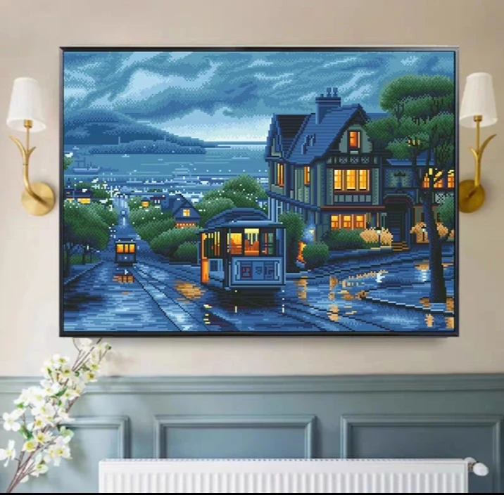 纯手工绣好的十字绣成品380巴黎街道客厅餐厅装饰挂画