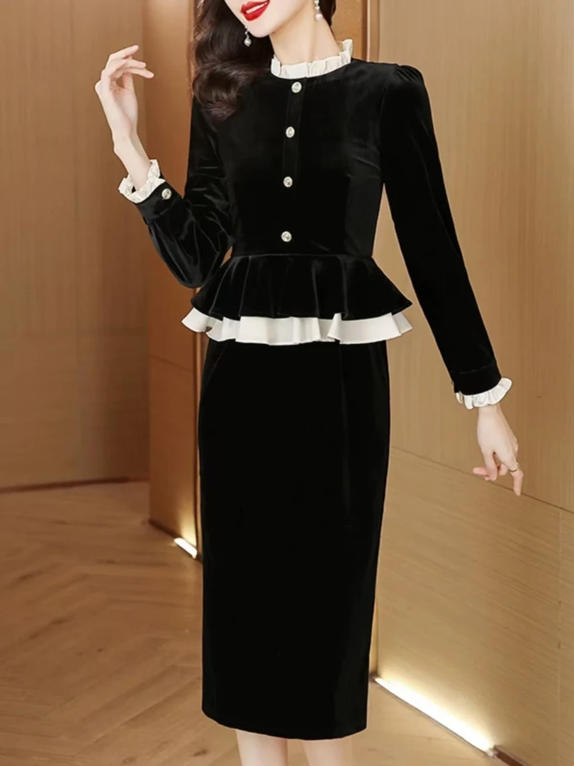 纯色圆领休闲气质高级设计感连衣裙2-114