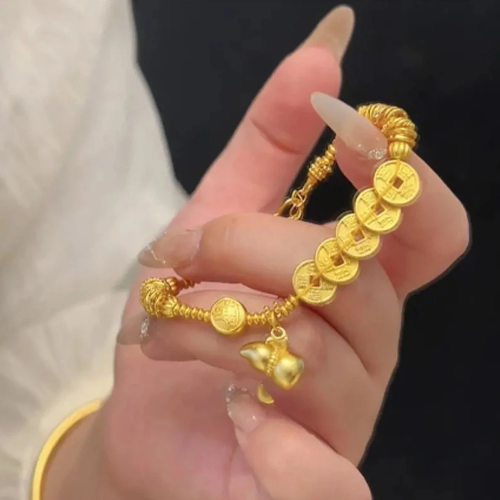 铜合金手链 五帝钱葫芦盘缠手链女新中式国潮风复古古法