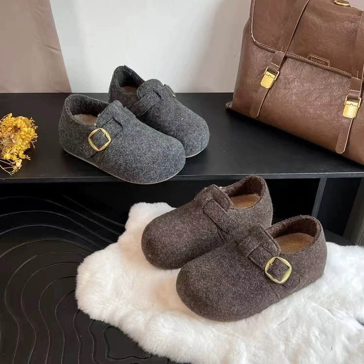 小个子增高厚底加绒毛呢勃肯鞋女冬季保暖新款棉鞋