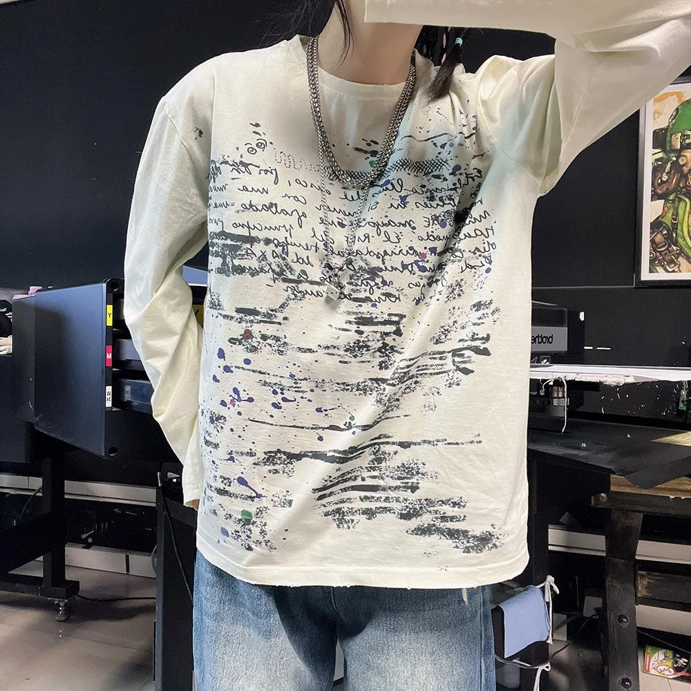 高品质新爆款 ！180克脏脏长T夏季日记做旧男女同款宽松T恤ootd