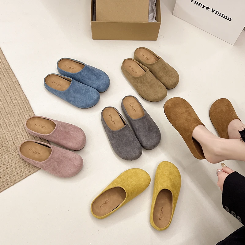 厚底勃肯包头半拖鞋女外穿半托2025春防滑复古丑萌博肯潮