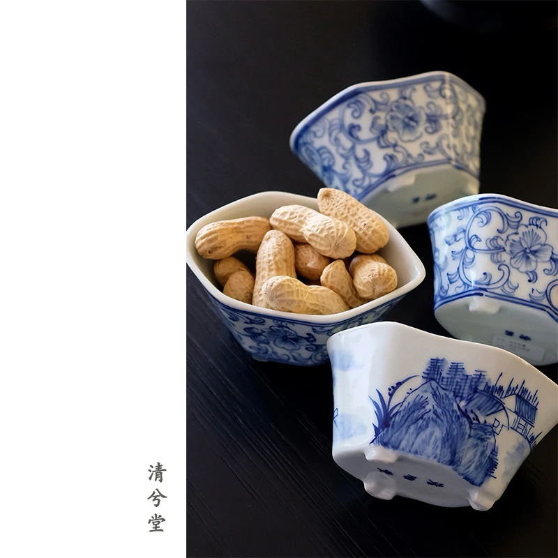 清兮堂手绘青花茶盒茶则投茶器称豆器多功能茶评价容量110c