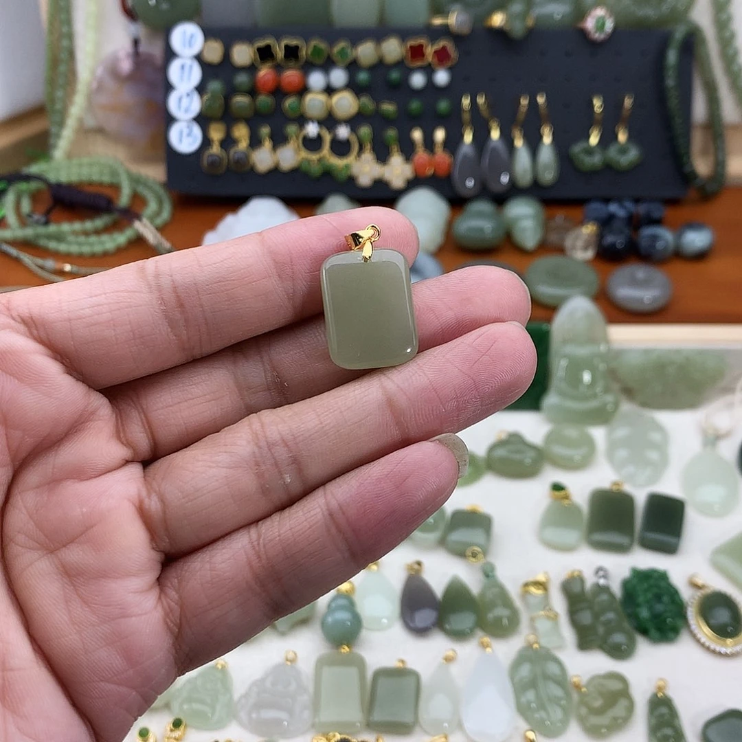 和田玉银S925镶嵌吊坠(不含链)