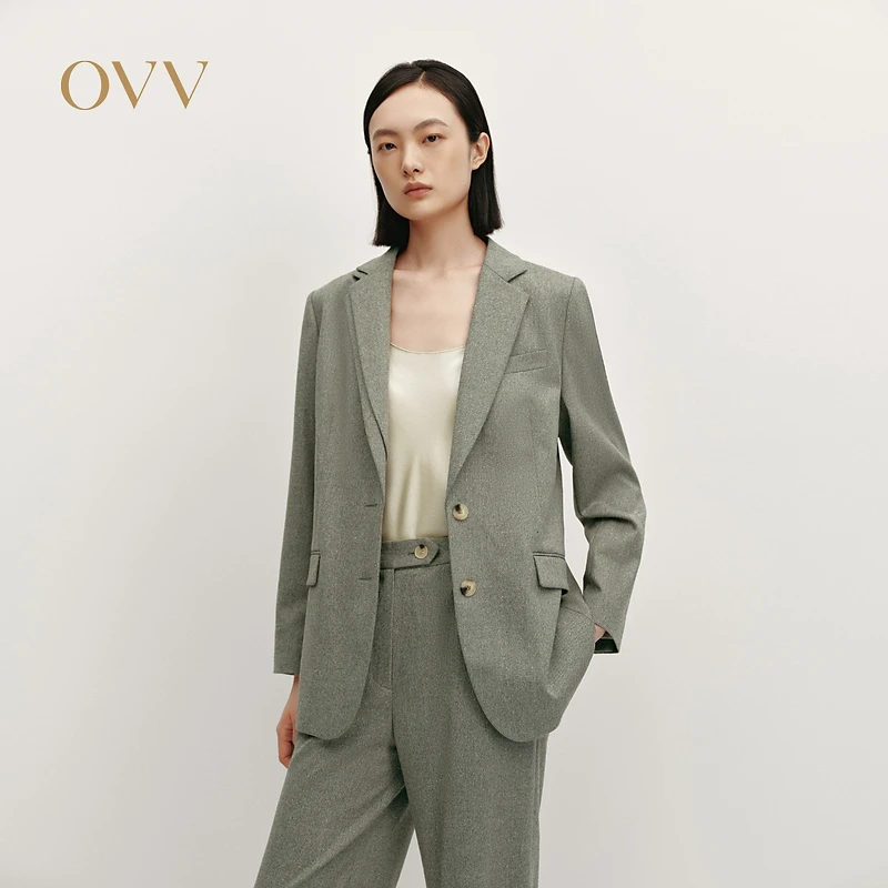 OVV秋冬新女装不对称平驳领修身羊毛混纺西服外套GTXEJ34109A