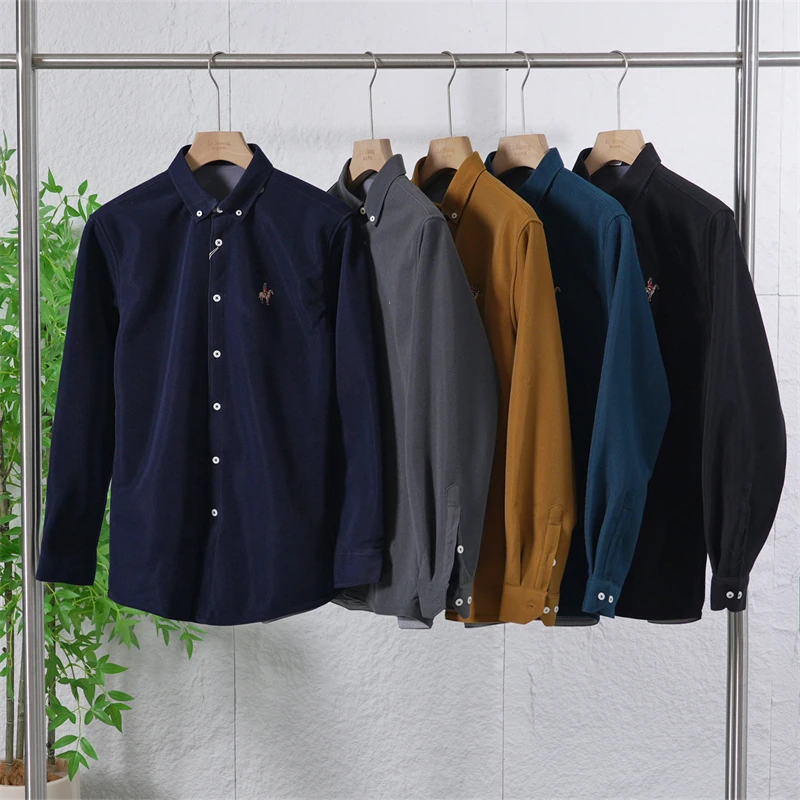 秋冬季男士加绒加厚保暖刺绣款长袖衬衫舒适上衣百搭衬衣XM2574