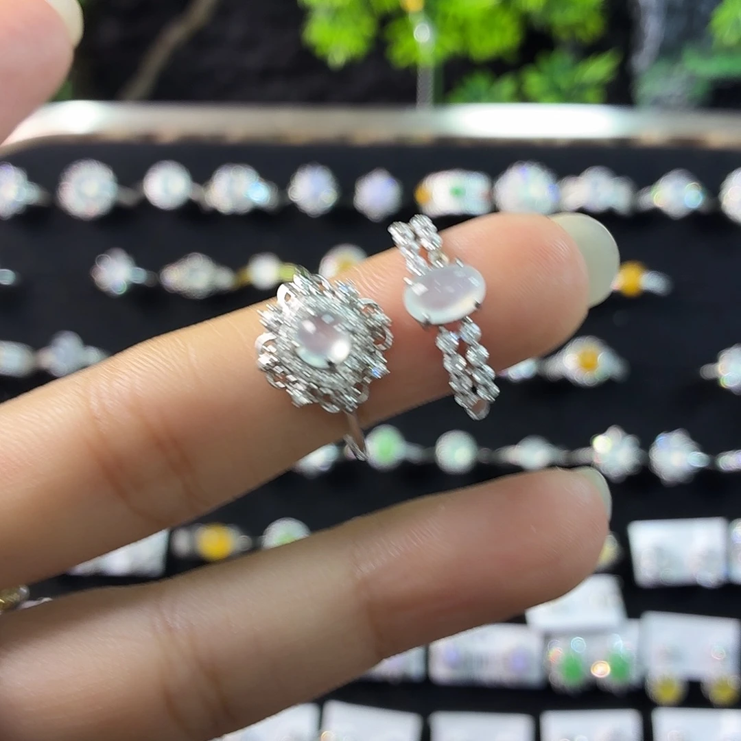 沙***店银S925镶嵌戒指翡翠