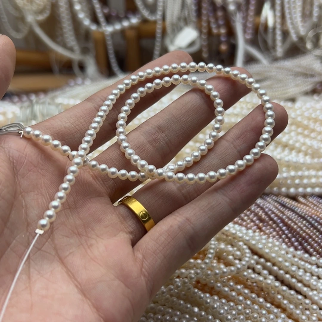 偷***柜半成品淡水珍珠未镶嵌卡3.9正圆极光拍三发一