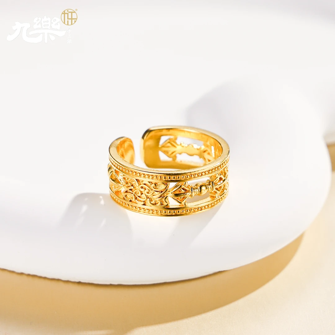 九乐 925银戒指 金色开口戒指