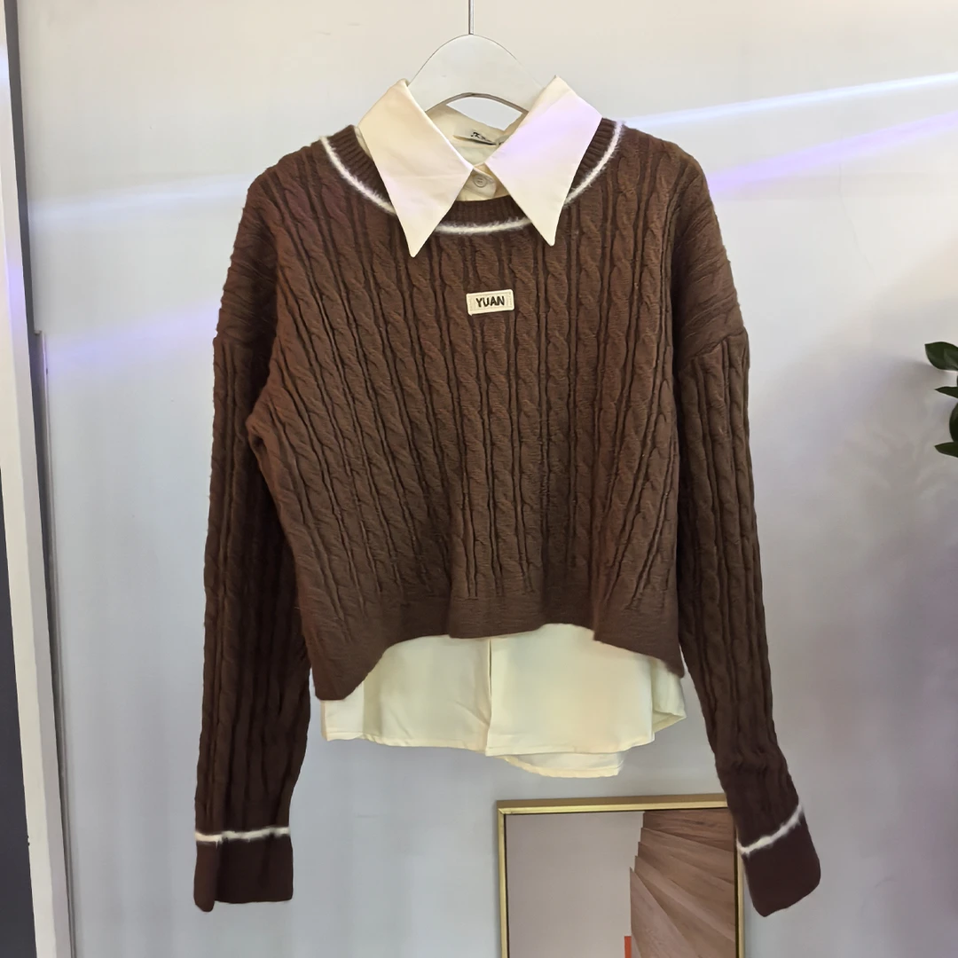 可依莱假两件休闲长袖毛针织衫常规针织秋季厚款轻职风DD4Z0101