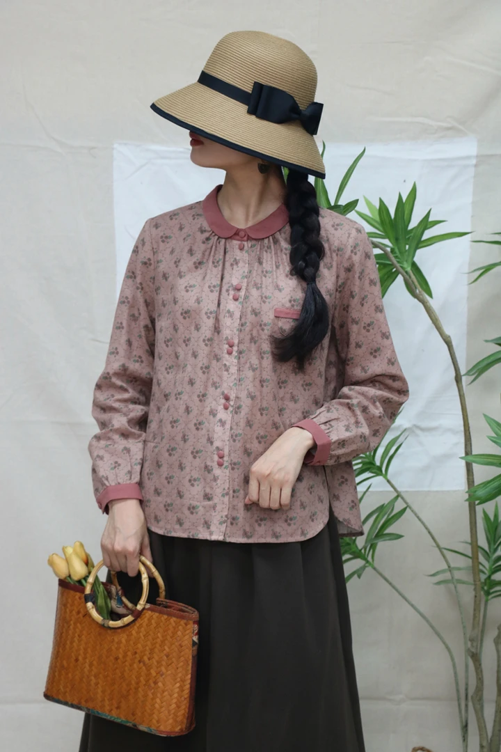 原创{玫瑰可露丽}25秋新衬衫领舒氧纱衬衫女弧形襟设计文艺百搭