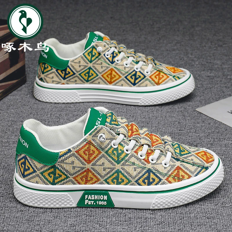 啄木鸟帆布鞋男2025一脚蹬休闲鞋百搭低帮布鞋子男款潮鞋运动板鞋