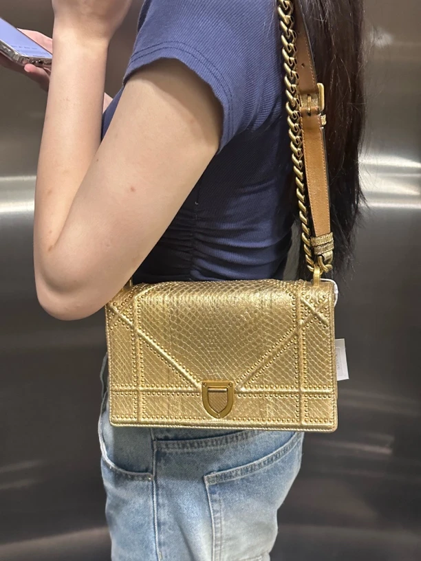 95新 DIOR/迪奥 金色镂空盾牌斜挎包时尚百搭