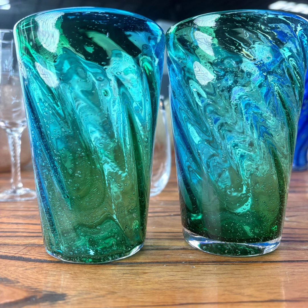 蓝绿炫彩色气泡水杯家用欧式ins玻璃杯无盖款