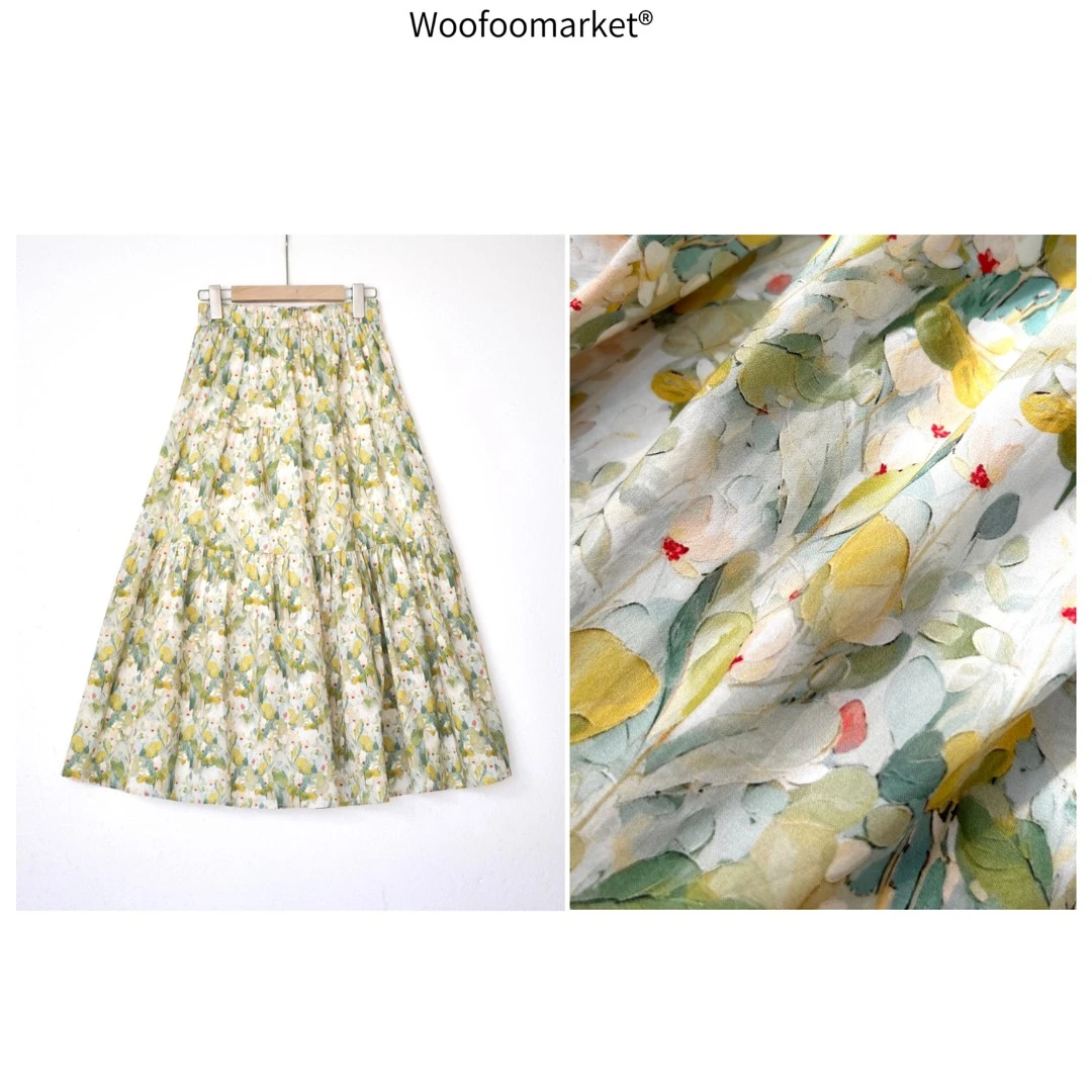 【海街日集】油画印花碎花春夏松紧腰a字半身裙女 QZ231