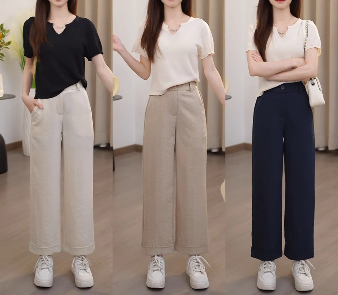 夏季薄款高腰休闲裤小个子九分亚麻直筒裤气质时尚洋气