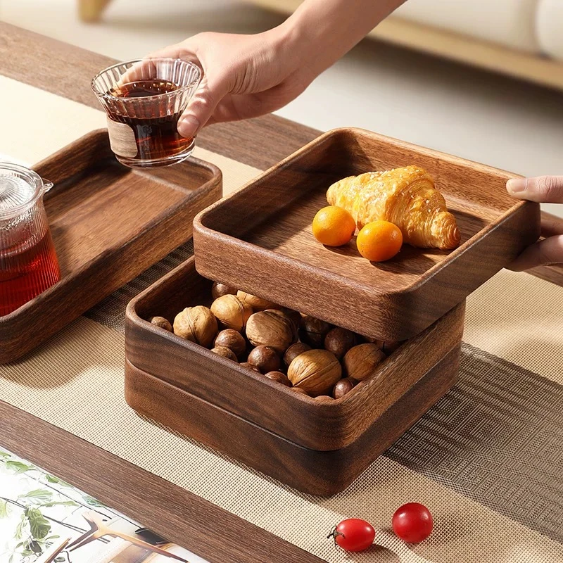 南美胡桃正方钵托盘家用 实木盘子正方形木制点心盘