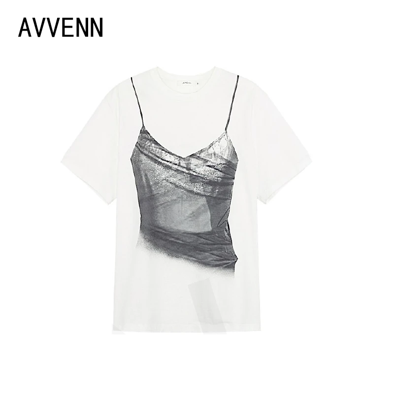 AVVENN福福 设计师品牌 休闲吊带印花短袖 T恤 百搭