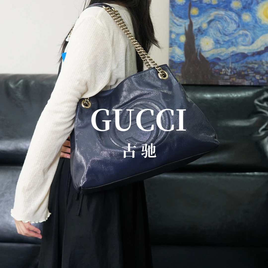 95新 GUCCI/古驰 灰蓝色双G单肩包/EE05122334/2334