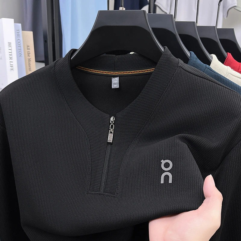 春秋轻奢男士修身亲肤半拉链卫衣宽松男休闲长袖T恤圆领秋冬男装