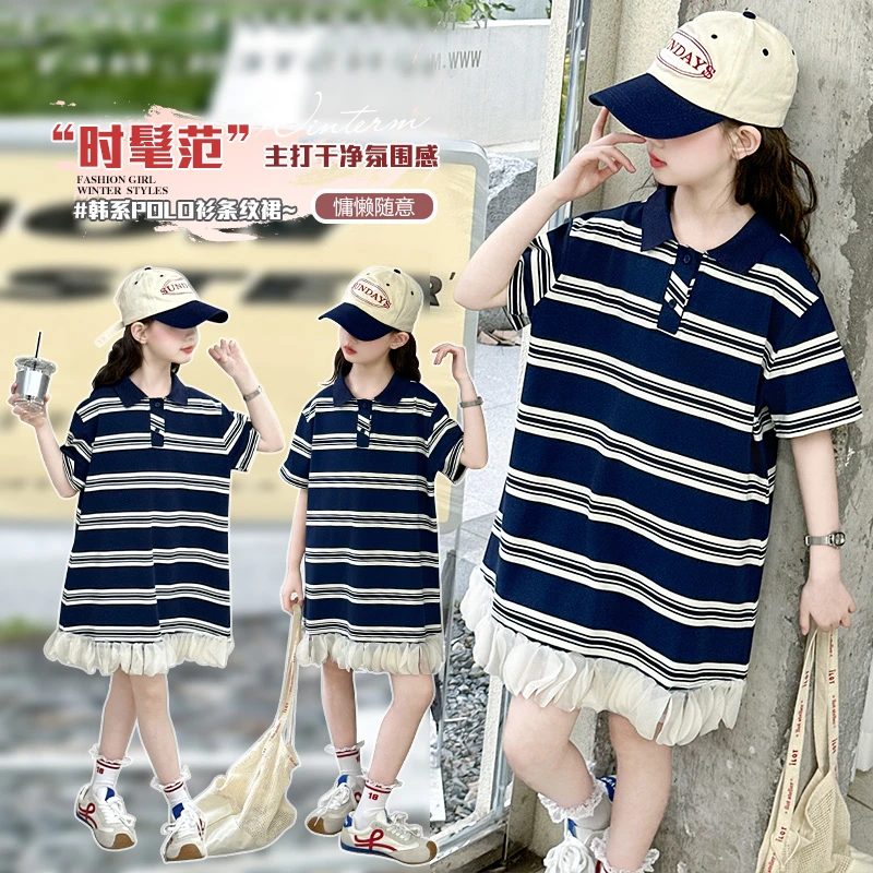 女童polo连衣裙夏装2025新款洋气大童女孩短袖T恤儿童裙子夏薄款