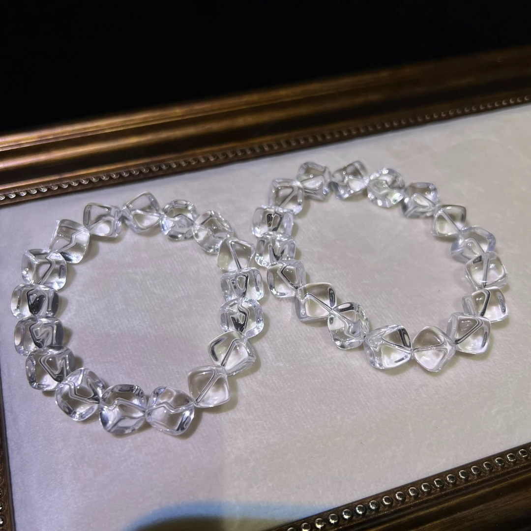 菁川【薄荷糖】天然白水晶方糖斜串99净水晶手串 带证书多样性发一