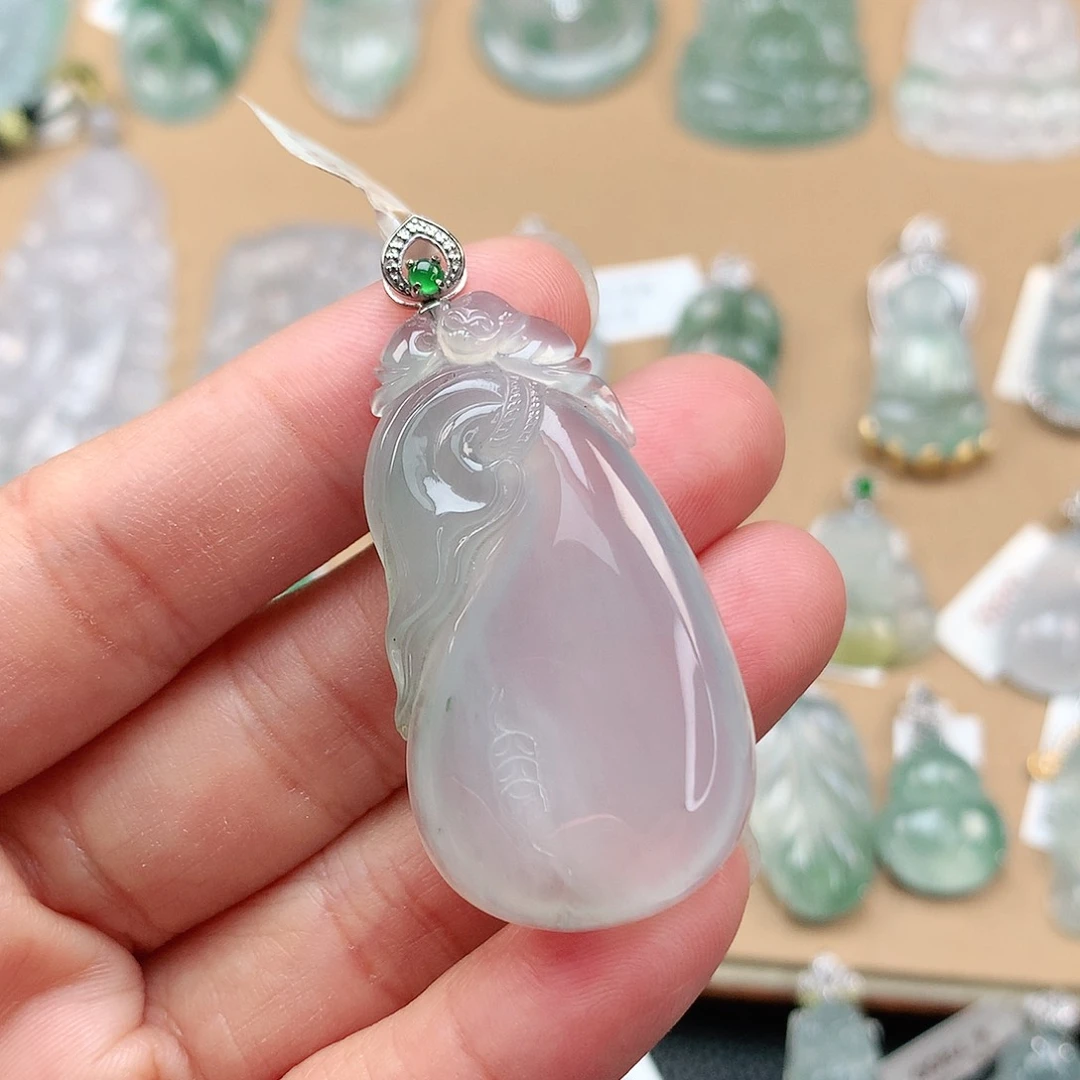 翡翠颈饰18K金镶嵌福袋