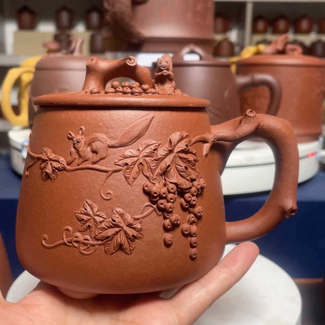 茶杯紫砂降波松鼠葡萄杯