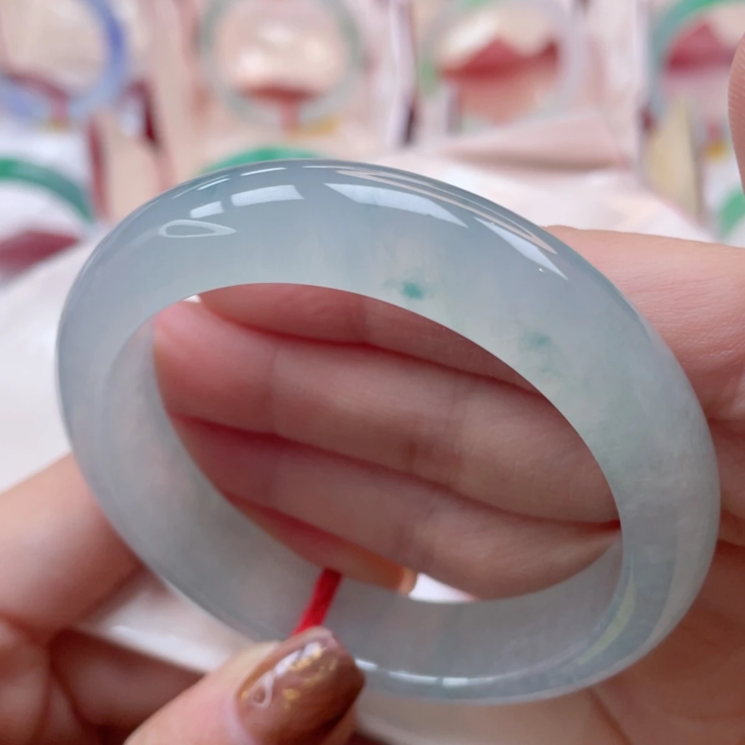 未镶嵌手镯翡翠56正圈 冰晴底飘花 清爽干净冰透 22号