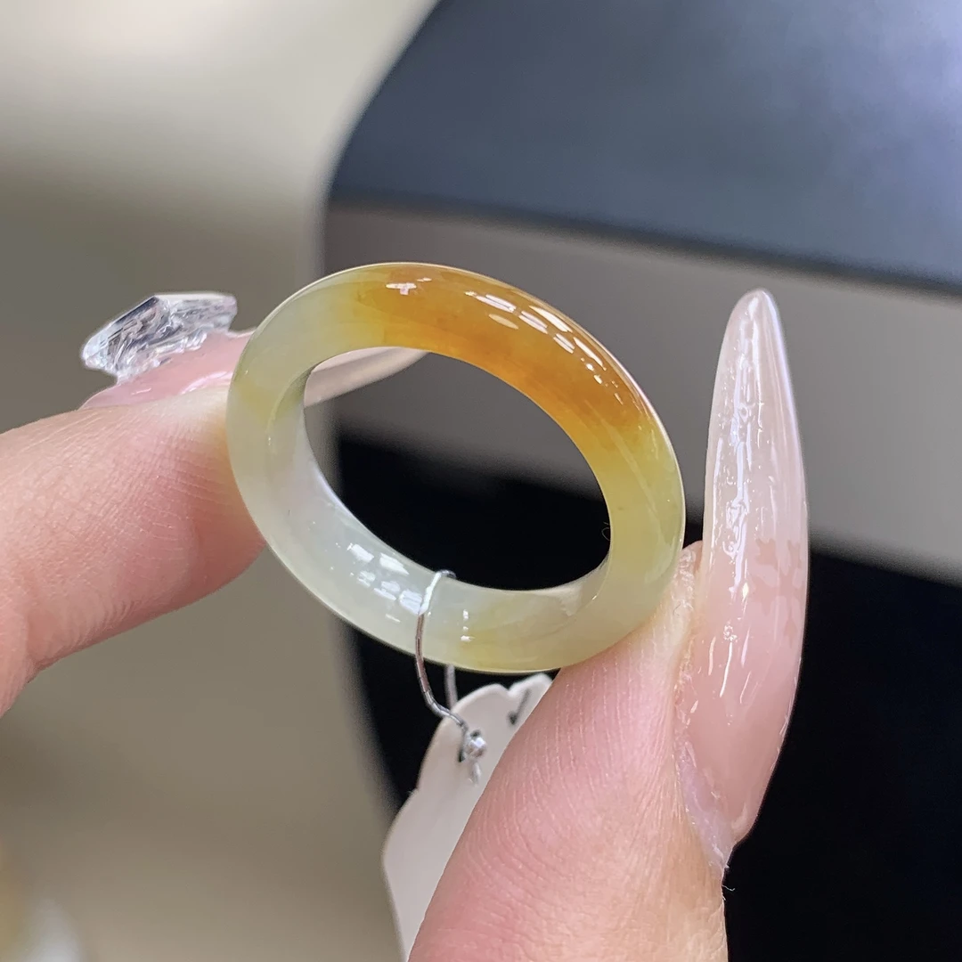 15圈 缅甸天然翡翠 细条冰黄翡翡翠戒圈尺寸17.5-4.5-3.5mm