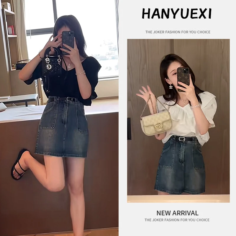 夏季时尚一整套女装2025新款爆款荷叶边短袖衬衫牛仔短裙两件套潮