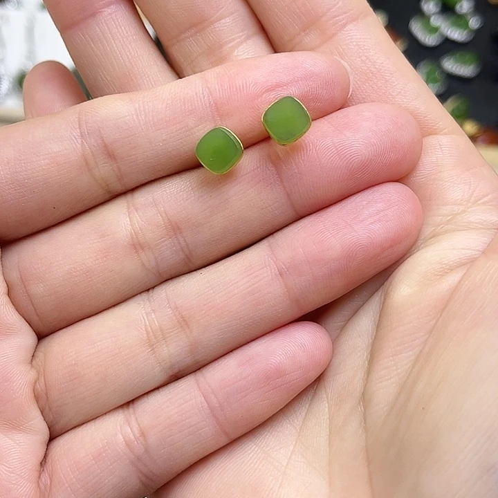 和田玉银S925镶嵌耳饰