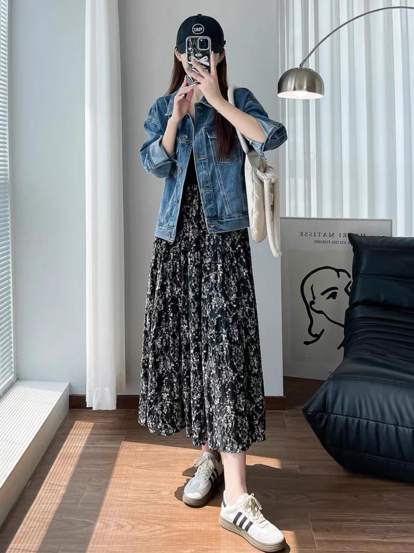 高级感碎花半身裙女2025新款高腰遮胯气质a字裙雪纺大摆百搭长裙