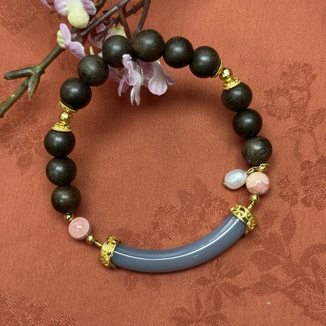 【小师妹见面礼】S925银烟紫色玉髓半镯DIY念珠手串 CZ