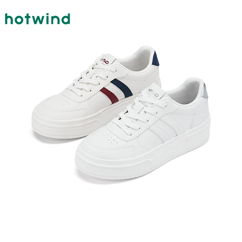 热风2025年秋季新款女软底增高舒适百搭黑白色小白鞋H14W25340