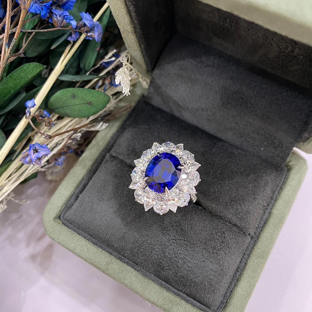 培育蓝宝石铂金培育蓝宝石戒指【主石：2-8+ct】