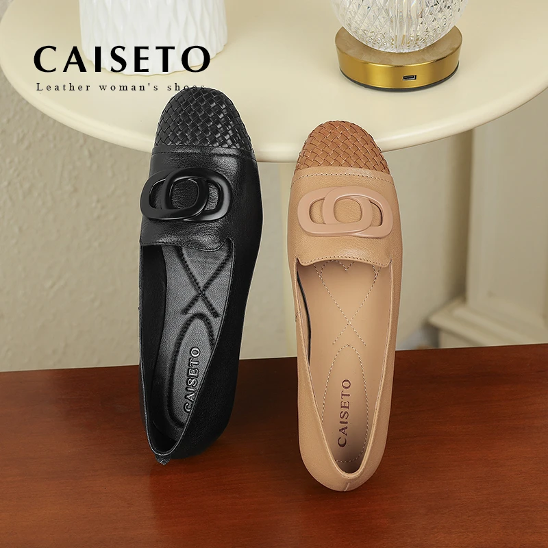 牛皮/2cm秋季新款百搭深口女鞋软底低跟圆头平跟单鞋CST-24D638