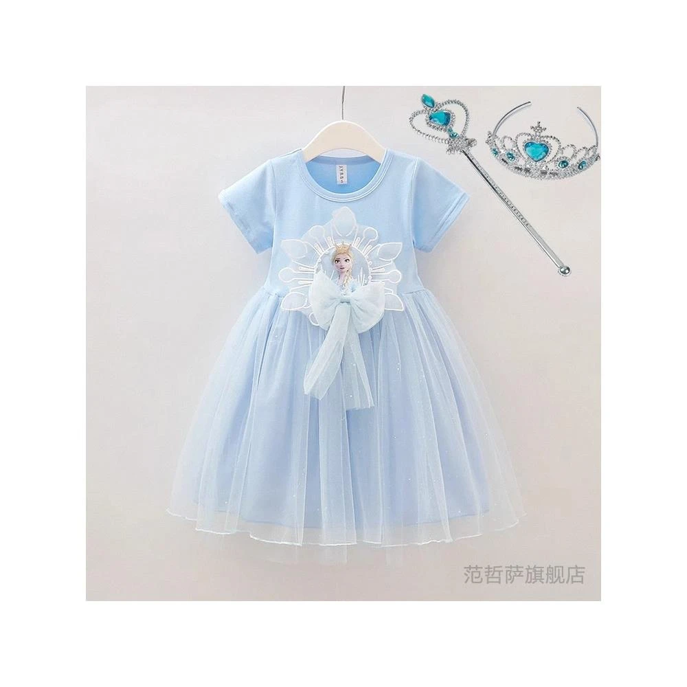 童装公主裙夏宝宝卡通爱纱连衣裙生日礼服女童时尚洋气纱裙爱艾莎