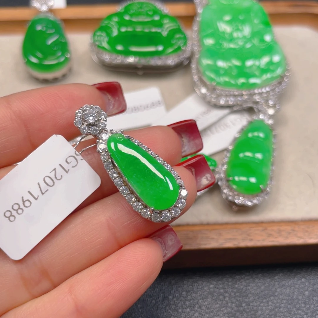 翡翠银S925镶嵌吊坠(不含链)