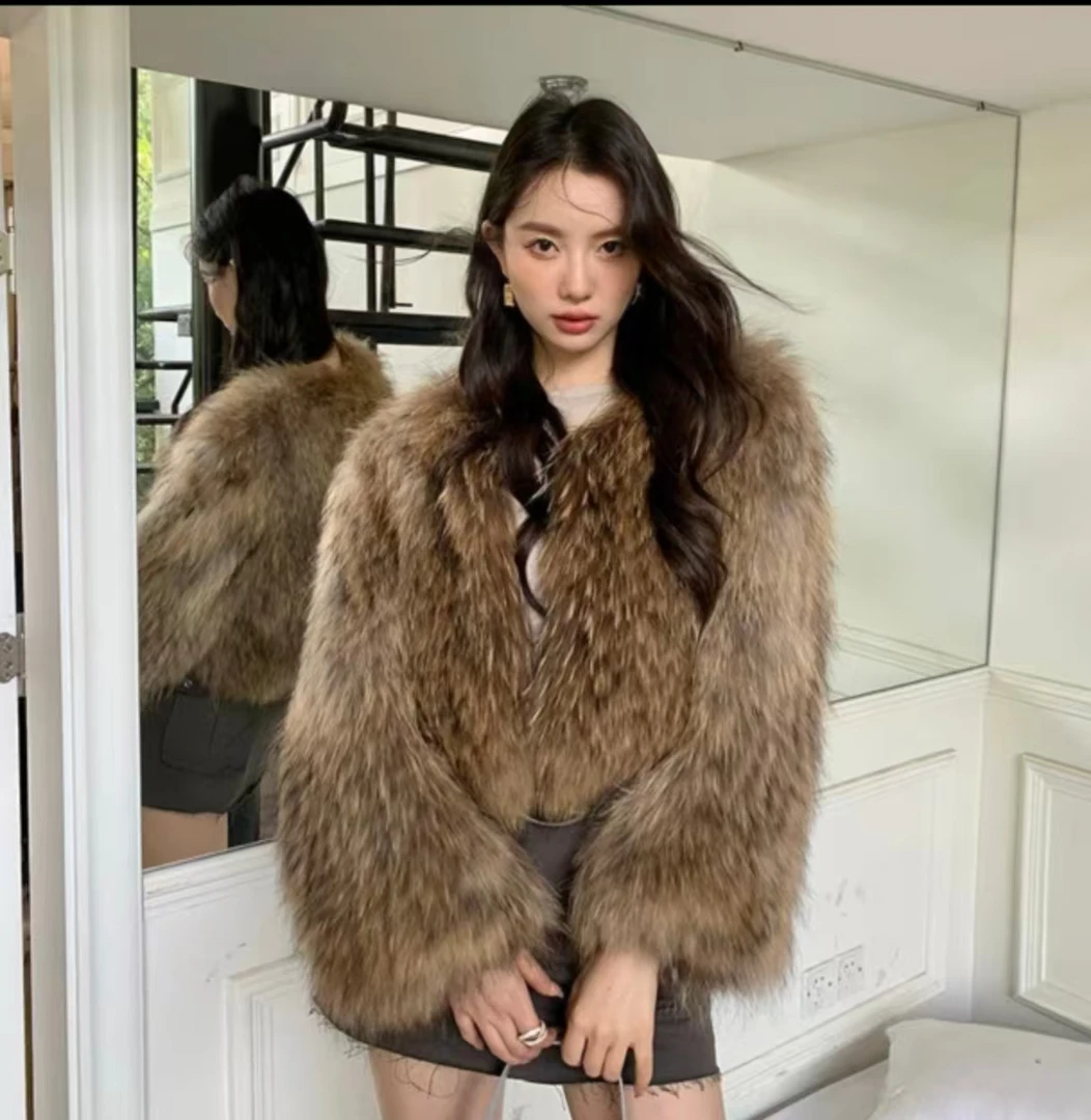 【鑫鑫专属】新款50衣长北美洲进口貉子毛双面编织毛毛外套