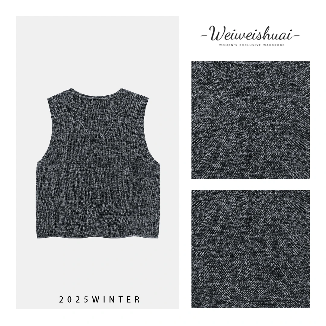 【广州微姐】秋季女士百搭休闲宽松套头V领无袖针织马甲2279