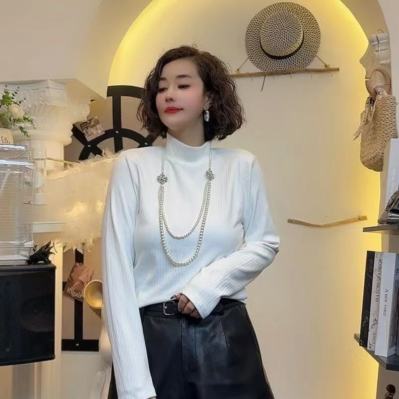 Q25 92902 新款t恤正肩打底半高领保暖长袖显瘦修身上衣ins