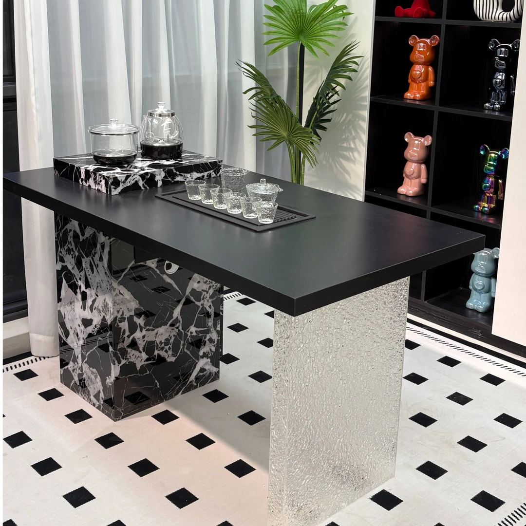 轻奢现代简约岩板茶台意式极简别墅设计创意艺术客厅茶桌一体全套