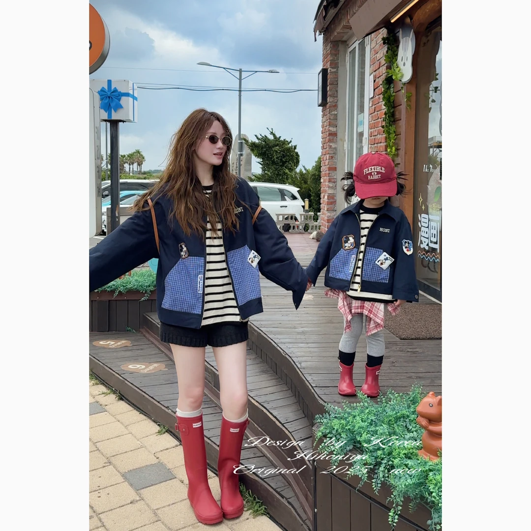 【米奇徽章】二Hihoniya~2025秋季亲子贴标米奇复古高级牛仔外套