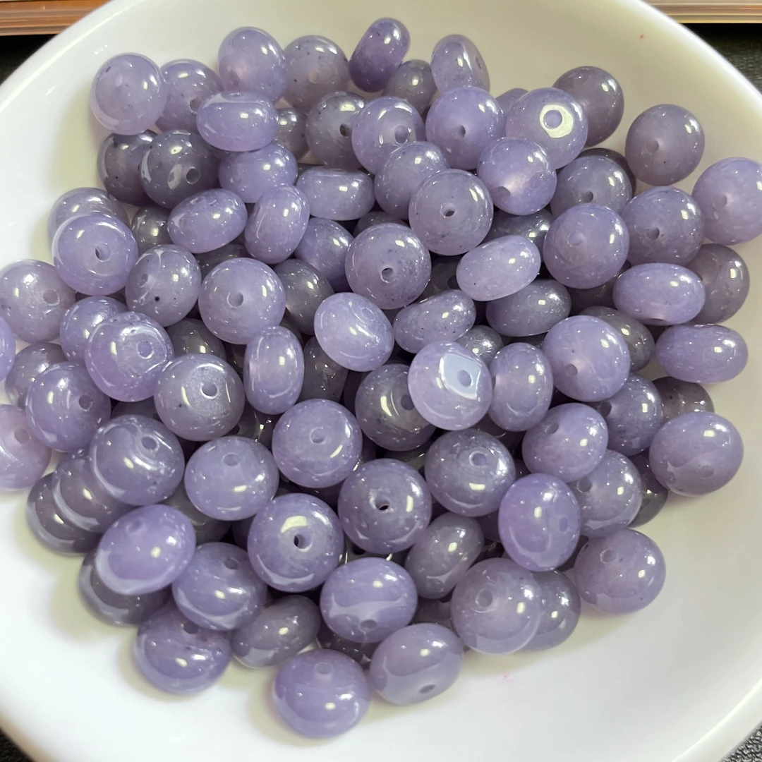 天然和田玉散珠  深烟紫算盘珠88--卡5*8MM -- 20颗（赠弹力绳）