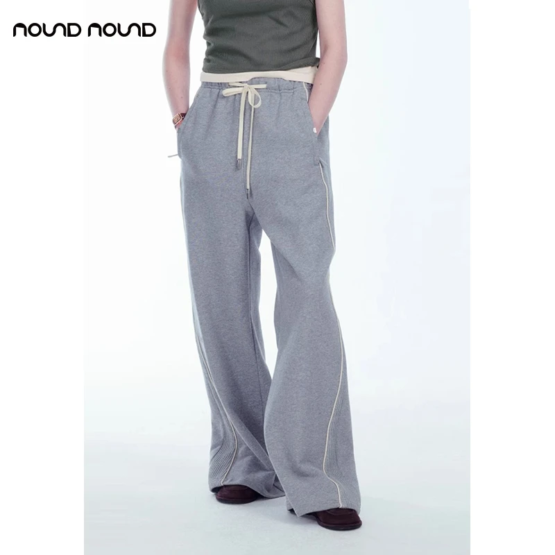 noundnound灰色宽松拼接线条感卫裤运动休闲裤女新款