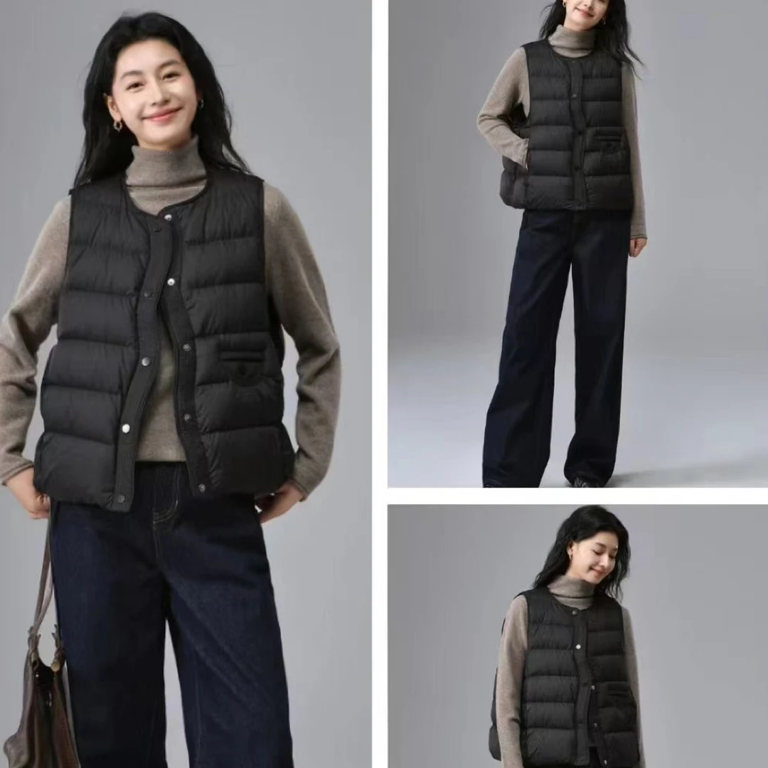 90绒羽绒马甲2025冬季新款休闲大气显瘦圆领排扣保暖百搭