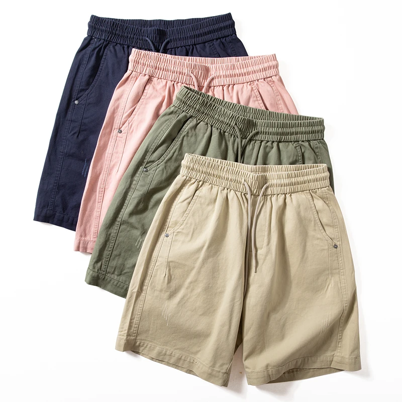 Enbi Simcotton短裤男士夏长绒棉舒适中裤水洗纯棉宽松直筒五分裤