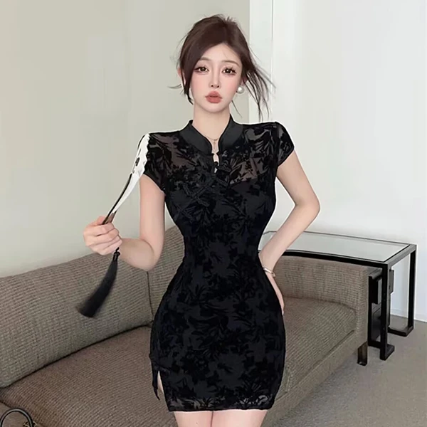 显瘦旗袍春游出行修身夏季裙子春游出行网红洋气炸街女装洋气衣服