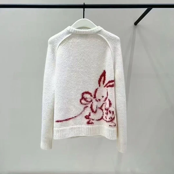 KS 7007-2025春季新款时尚百搭卡通提花刺绣兔子针织衫开衫毛衣女